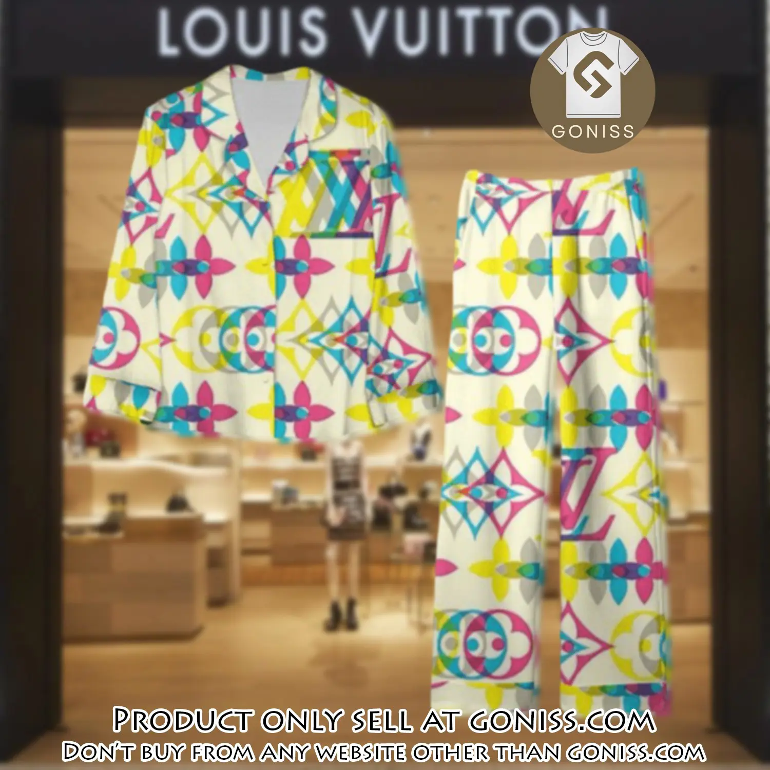 Trending luxury lv satin pajama set pjs1100 gn1210199